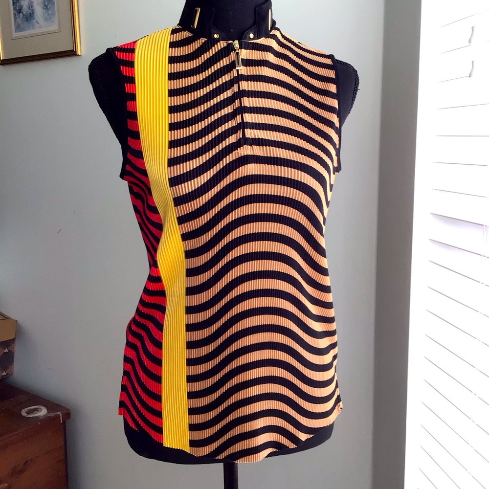 Jamie Sadock Red, Black and Gold Striped Sleeveless Top